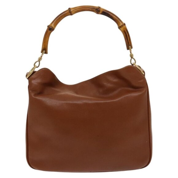 GUCCI Bamboo Hand Bag Leather 2way Brown Gold - Picture 9 of 16